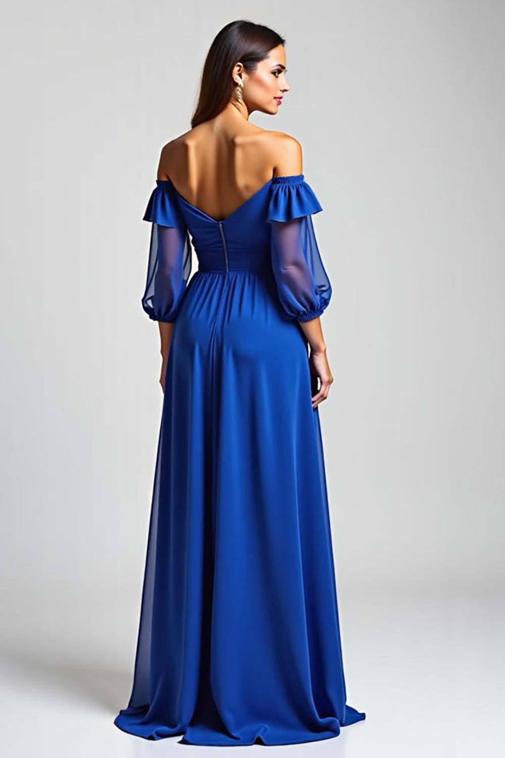 Dressystars Off The Shoulder Royal Blue Wedding Guest Dress High-Low Formal Dress With Half Sleeves