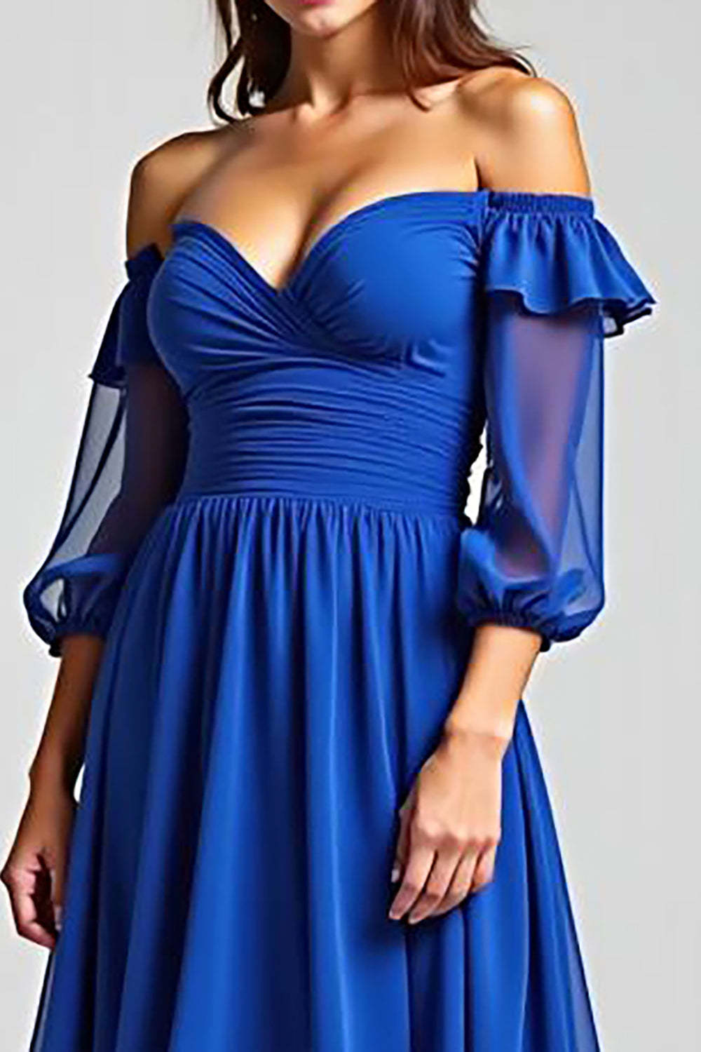 Dressystars Off The Shoulder Royal Blue Wedding Guest Dress High-Low Formal Dress With Half Sleeves