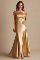 Dressystars Off The Shoulder Sheath Gold Satin Long Formal Dress