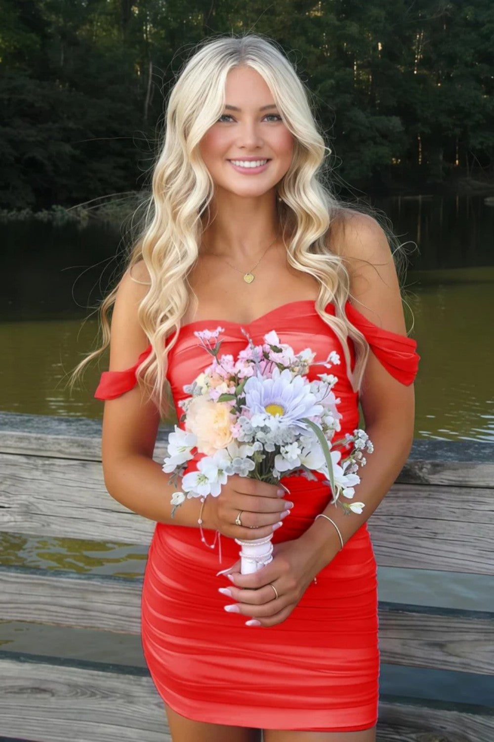 Dressystars Off the Shoulder Homecoming Dress Bodycon Pink Short Cocktail Dress
