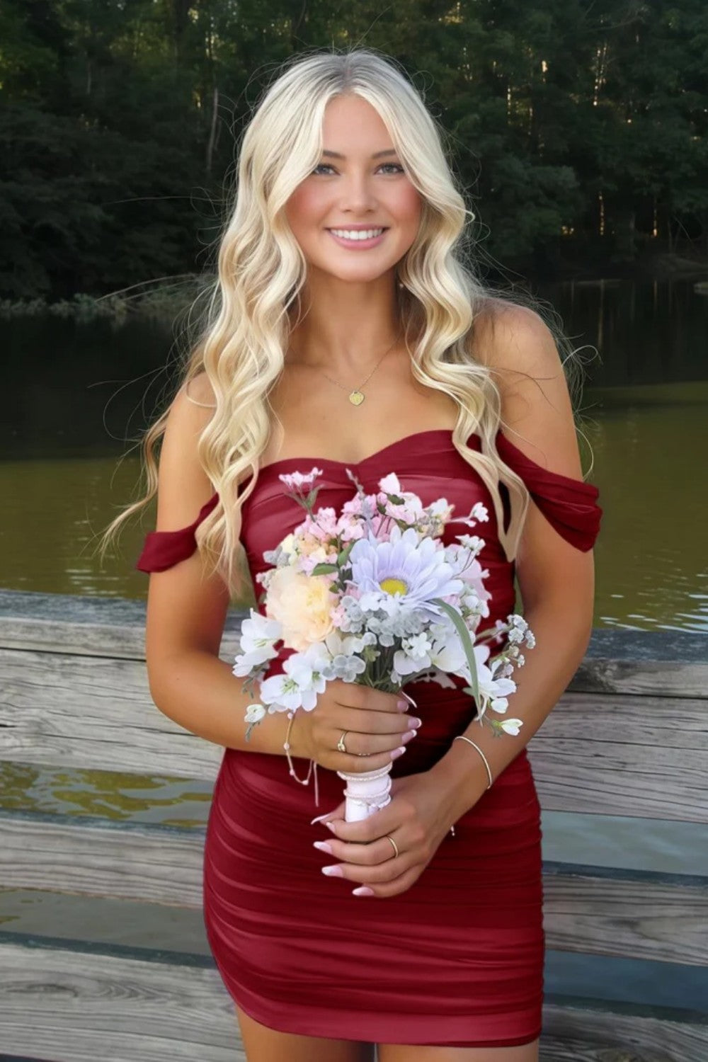 Dressystars Off the Shoulder Homecoming Dress Bodycon Pink Short Cocktail Dress