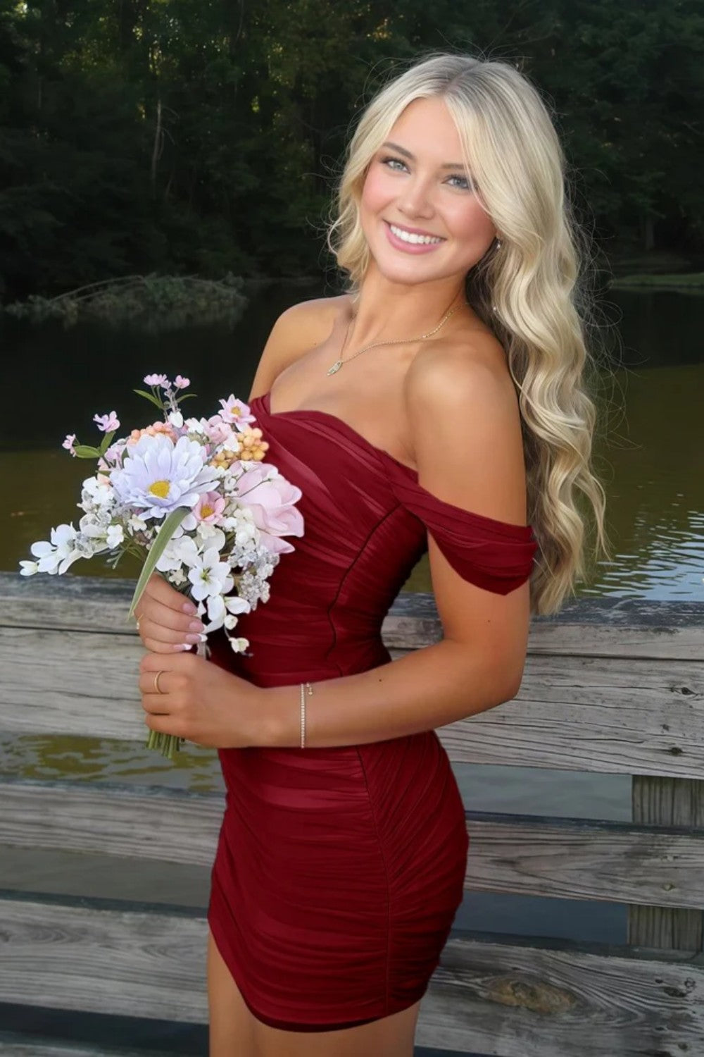 Dressystars Off the Shoulder Homecoming Dress Bodycon Pink Short Cocktail Dress