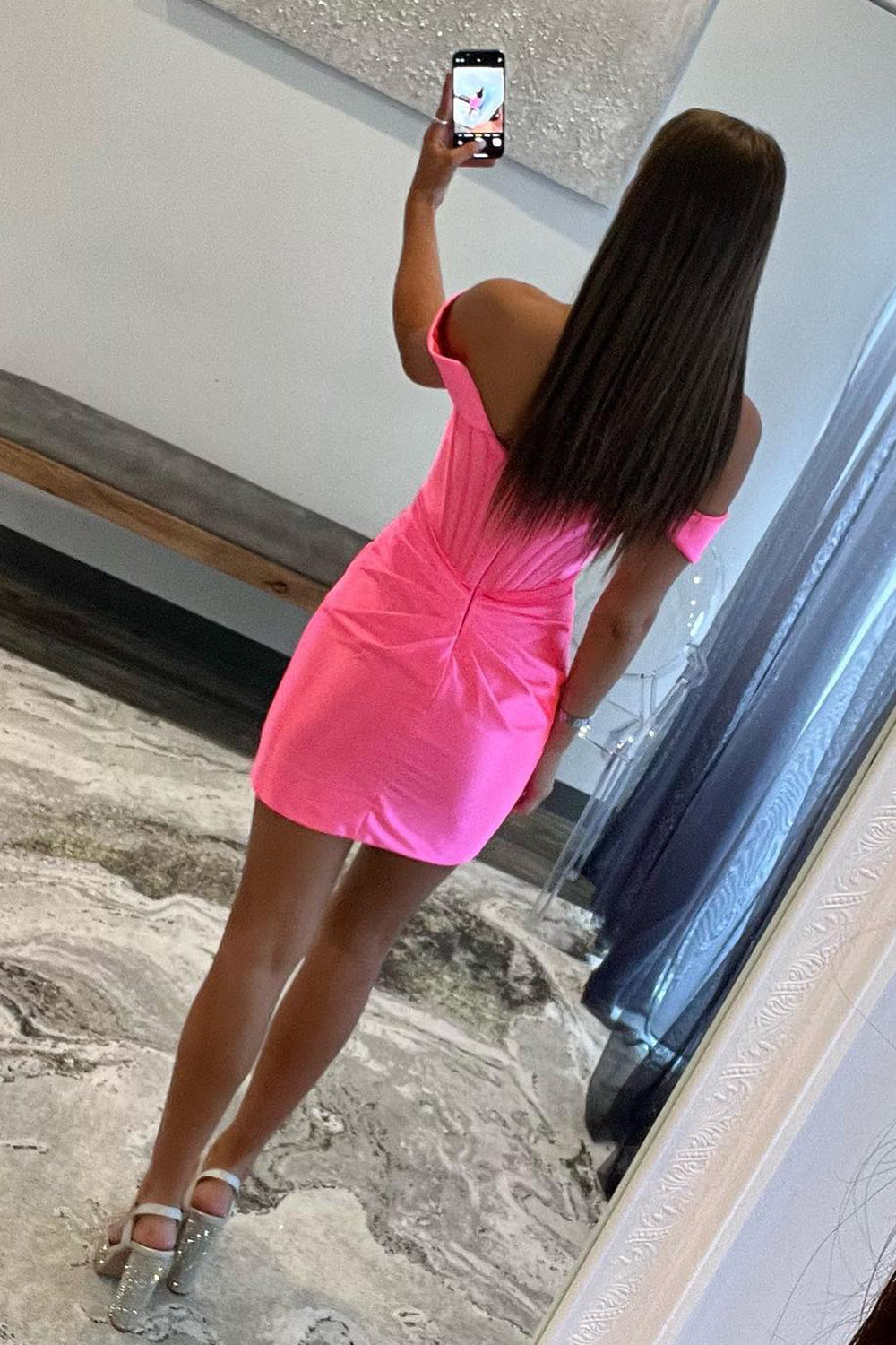 Dressystars Off the Shoulder Light Pink Homecoming Dress Corset Ruched Tight Short Prom Dress