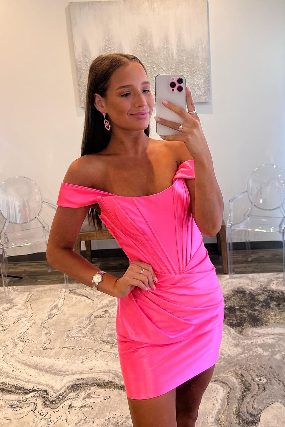 Dressystars Off the Shoulder Light Pink Homecoming Dress Corset Ruched Tight Short Prom Dress