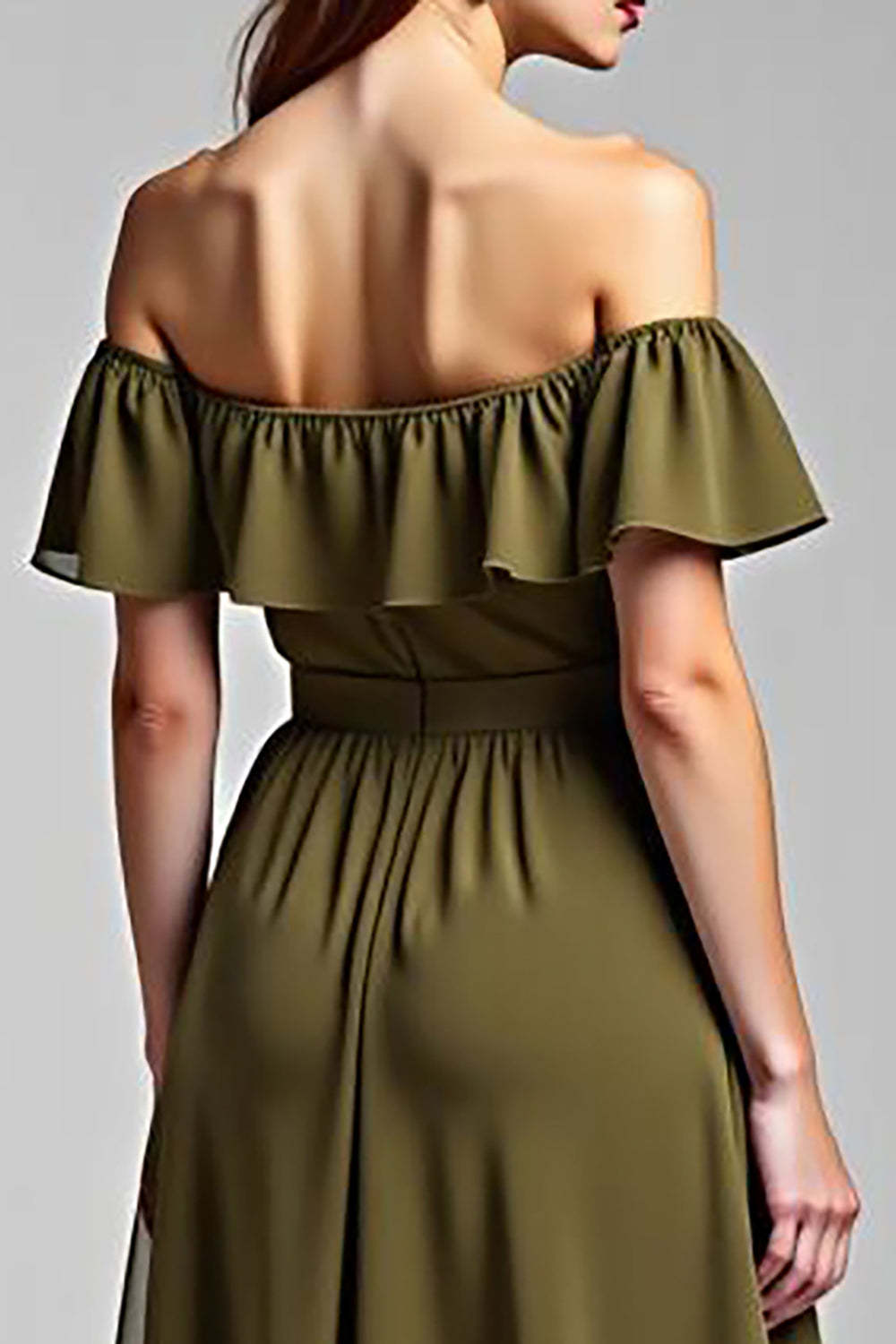 Dressystars Olive Wedding Guest Dress Chiffon A Line Long Formal Dress With Ruffles