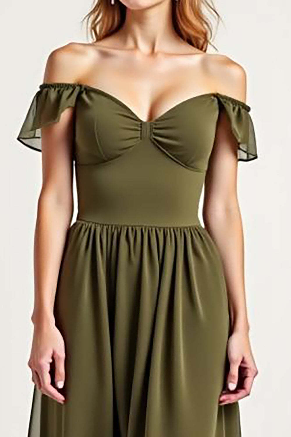 Dressystars Olive Wedding Guest Dress Chiffon Long Off The Shoulder Formal Dress