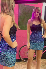 Dressystars Ombre Black Homecoming Dress Sequin Tight Short Prom Dress