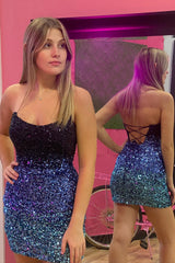 Dressystars Ombre Black Homecoming Dress Sequin Tight Short Prom Dress