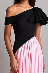Dressystars One Shoulder A Line Elegant Black Pink Wedding Guest Dress Formal Dress