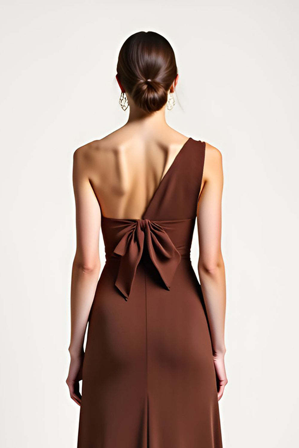 Dressystars One Shoulder Brown Sheath Long Formal Dress With Bow