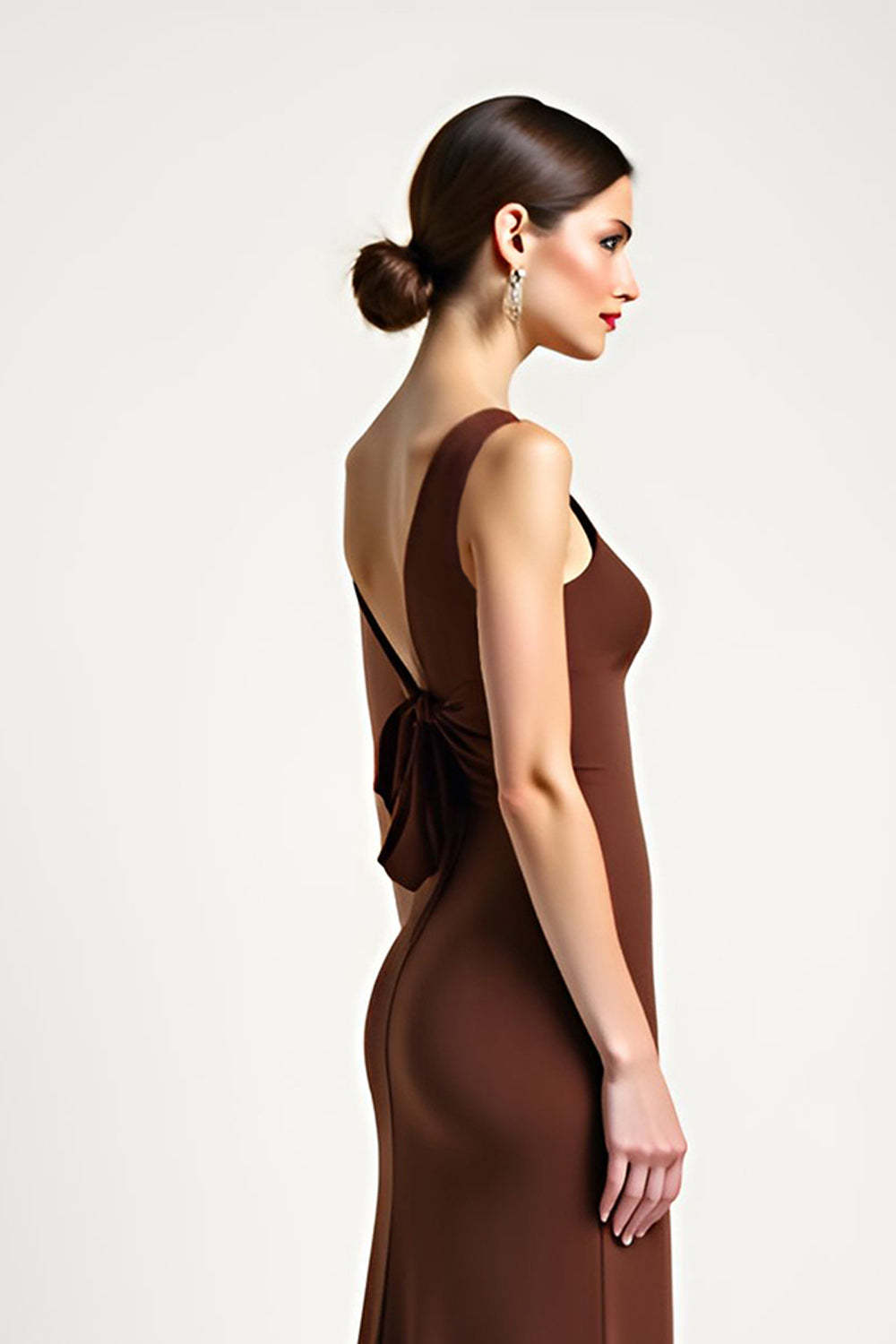 Dressystars One Shoulder Brown Sheath Long Formal Dress With Bow