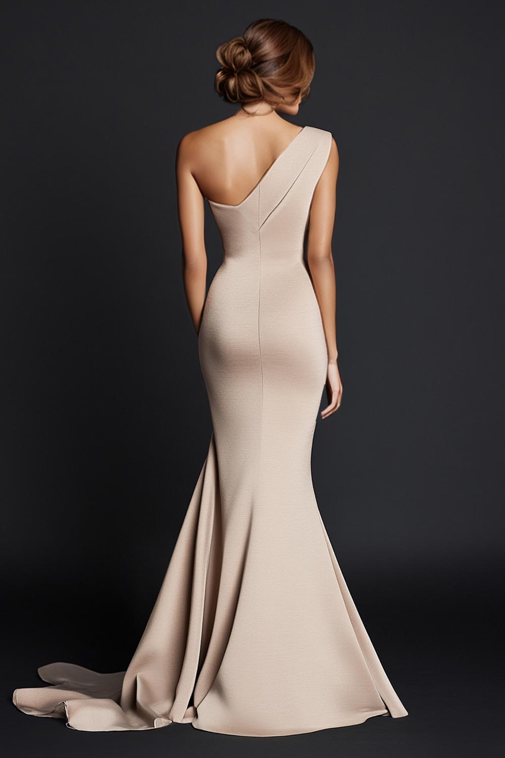 Dressystars One Shoulder Khaki Wedding Guest Dress Mermaid Long Formal Dress