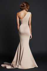 Dressystars One Shoulder Khaki Wedding Guest Dress Mermaid Long Formal Dress