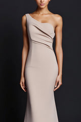 Dressystars One Shoulder Khaki Wedding Guest Dress Mermaid Long Formal Dress