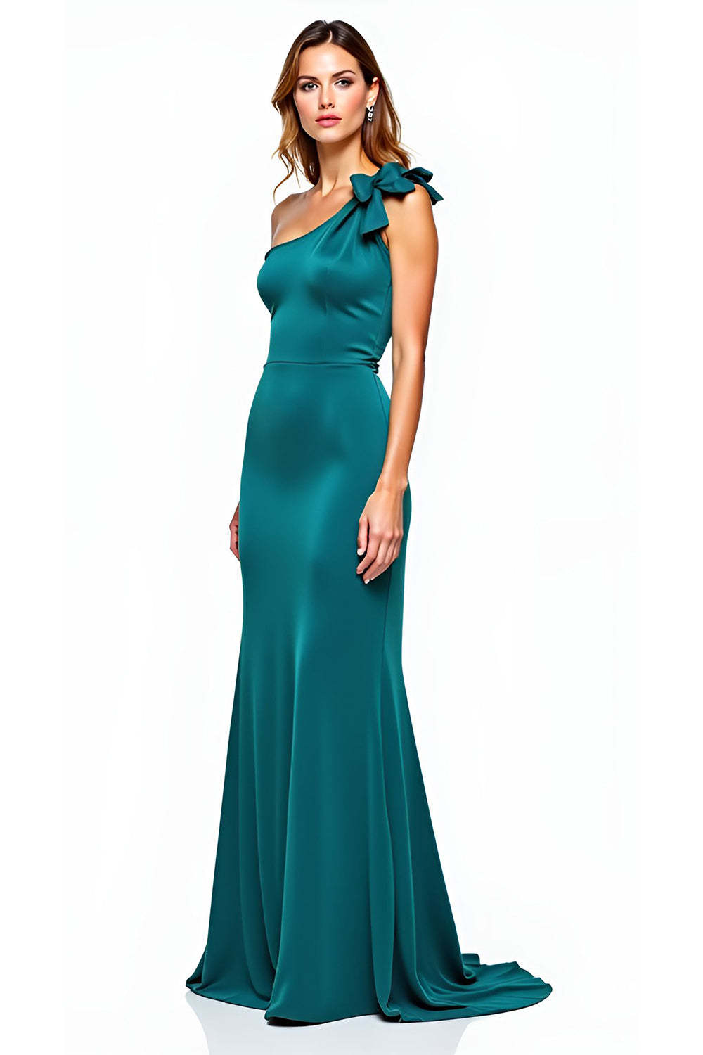 Dressystars One Shoulder Peacock Long Formal Dress With Bow
