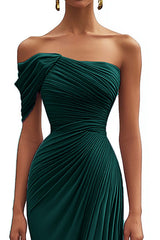 Dressystars One Shoulder Ruched Mermaid Dark Green Wedding Guest Dress Long Formal Dress