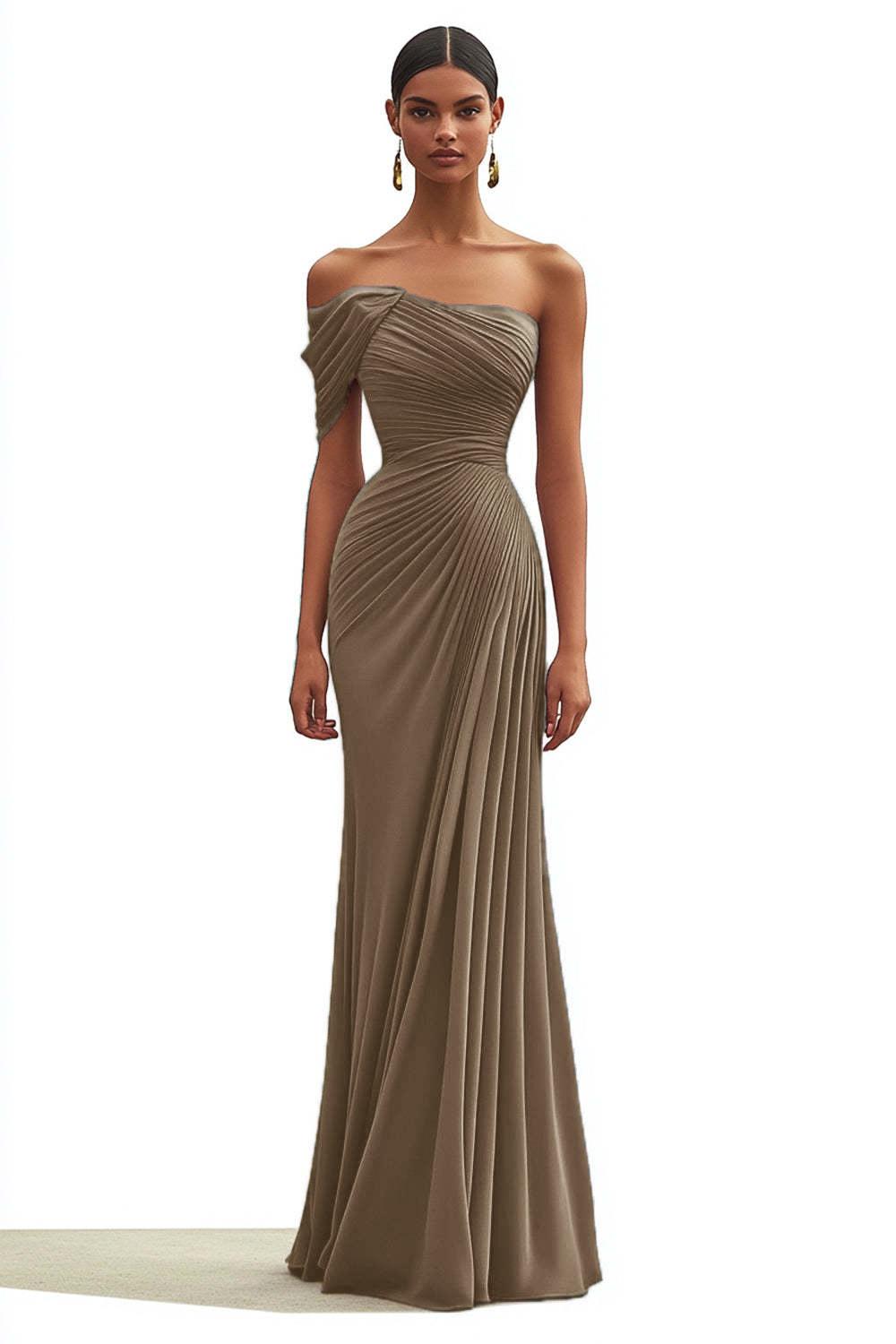 Dressystars One Shoulder Ruched Mermaid Dark Green Wedding Guest Dress Long Formal Dress