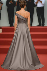 Dressystars One Shoulder Satin A Line Steel Grey Long Gala Dress
