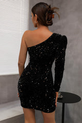 Dressystars One Shoulder Sequin Little Black Homecoming Dress