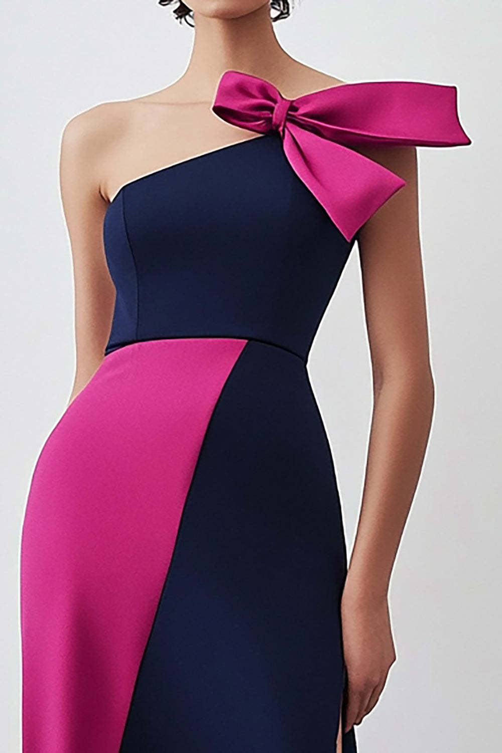 Dressystars One Shoulder Sheath Navy Fuchsia Wedding Guest Dress Long Formal Dress With Slit