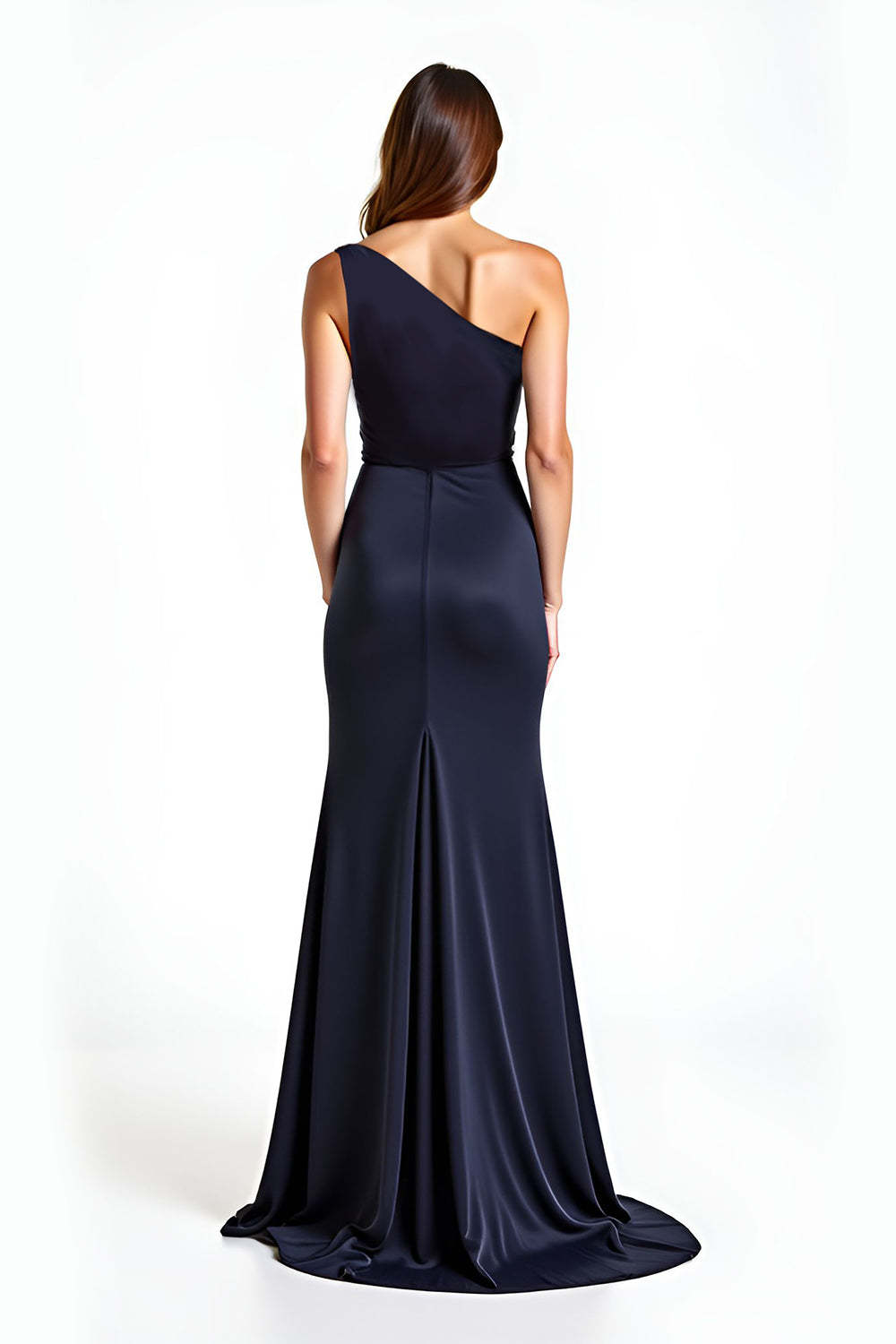 Dressystars One Shoulder Sheath Navy Wedding Guest Dress Long Formal Dress