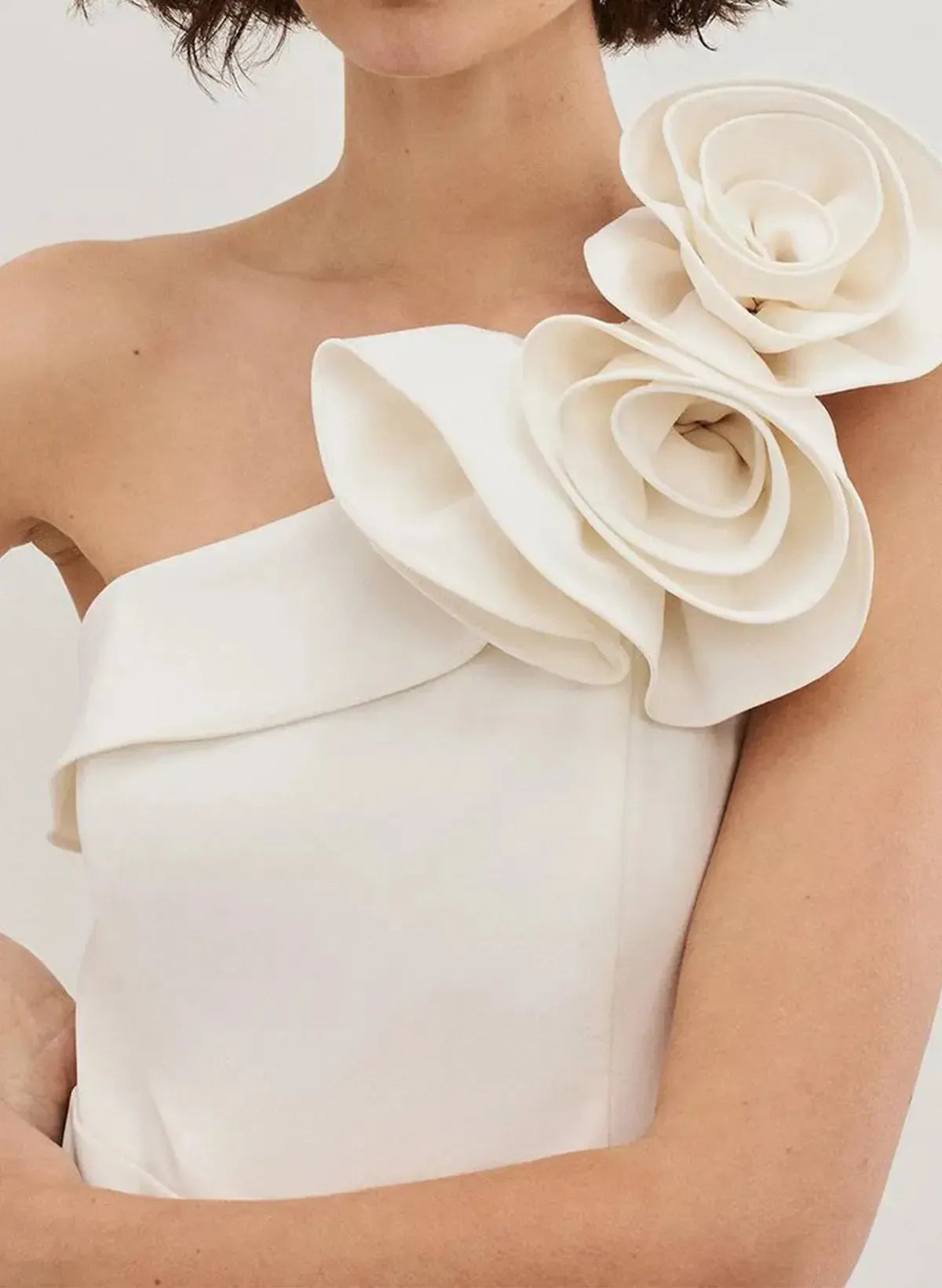 Dressystars One Shoulder Sleeveless Floor Length Elastic Satin Wedding Jumpsuit with Flowers
