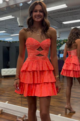 Dressystars Orange A Line Homecoming Dresses Tiered Short Cocktail Dresses With Beading