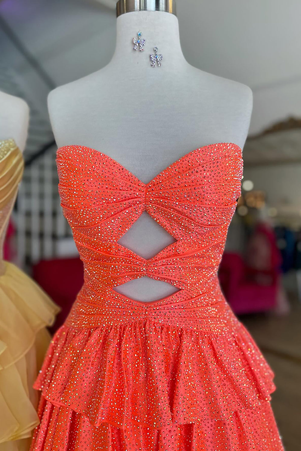 Dressystars Orange A Line Homecoming Dresses Tiered Short Cocktail Dresses With Beading