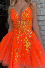 Dressystars Orange Homecoming Dress A-Line Spaghetti Straps Short Prom Dress with Sequin