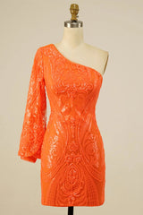 Dressystars Orange Homecoming Dress Beaded Sequin One Shoulder Tight Prom Dress