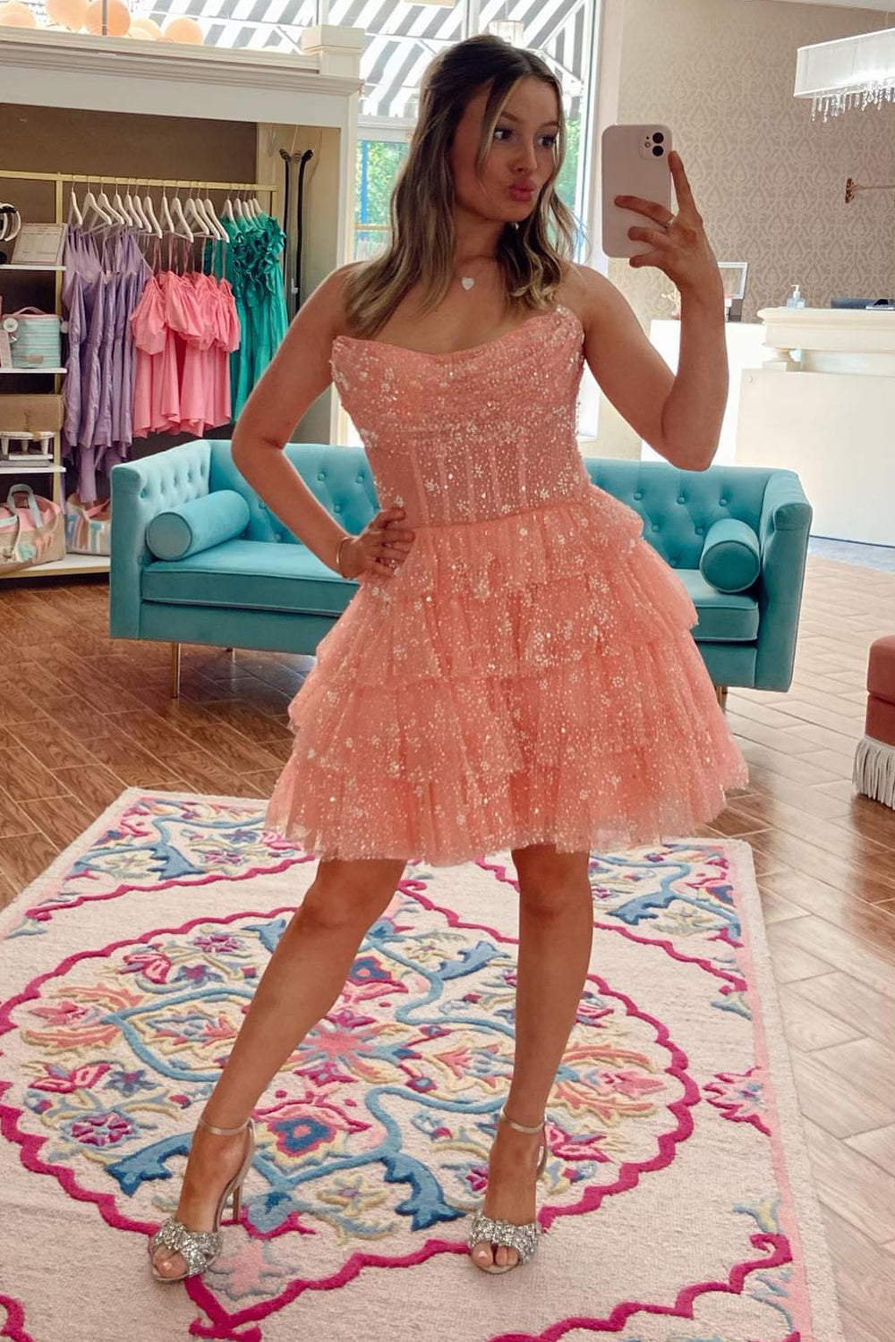 Dressystars Orange Homecoming Dress Corset A-Line Short Tulle Prom Dress