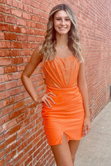 Dressystars Orange Homecoming Dress Corset Tight Short Prom Dress With Beadings