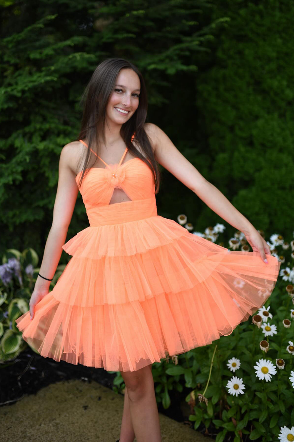 Dressystars Orange Homecoming Dress Halter Ruffled A-Line Short Prom Dress