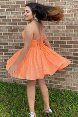 Dressystars Orange Homecoming Dress Sequin A-Line Short Prom Dress with Pockets