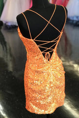 Dressystars Orange Homecoming Dress Sequined Tight Short Prom Dress