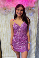 Dressystars Orchid Sequin Corset Tight Short Prom Dress