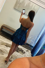 Dressystars Peacock Blue Homecoming Dress Sweetheart Ruffled Short Prom Dress