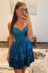 Dressystars Peacock Blue Homecoming Dress Sweetheart Ruffled Short Prom Dress