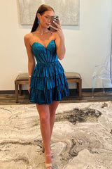 Dressystars Peacock Blue Homecoming Dress Sweetheart Ruffled Short Prom Dress