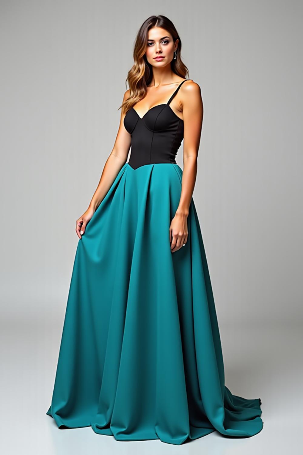 Dressystars Peacock Blue Wedding Guest Dress A Line Black Wedding Guest Dress Satin Long Formal Dress