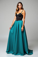 Dressystars Peacock Blue Wedding Guest Dress A Line Black Wedding Guest Dress Satin Long Formal Dress