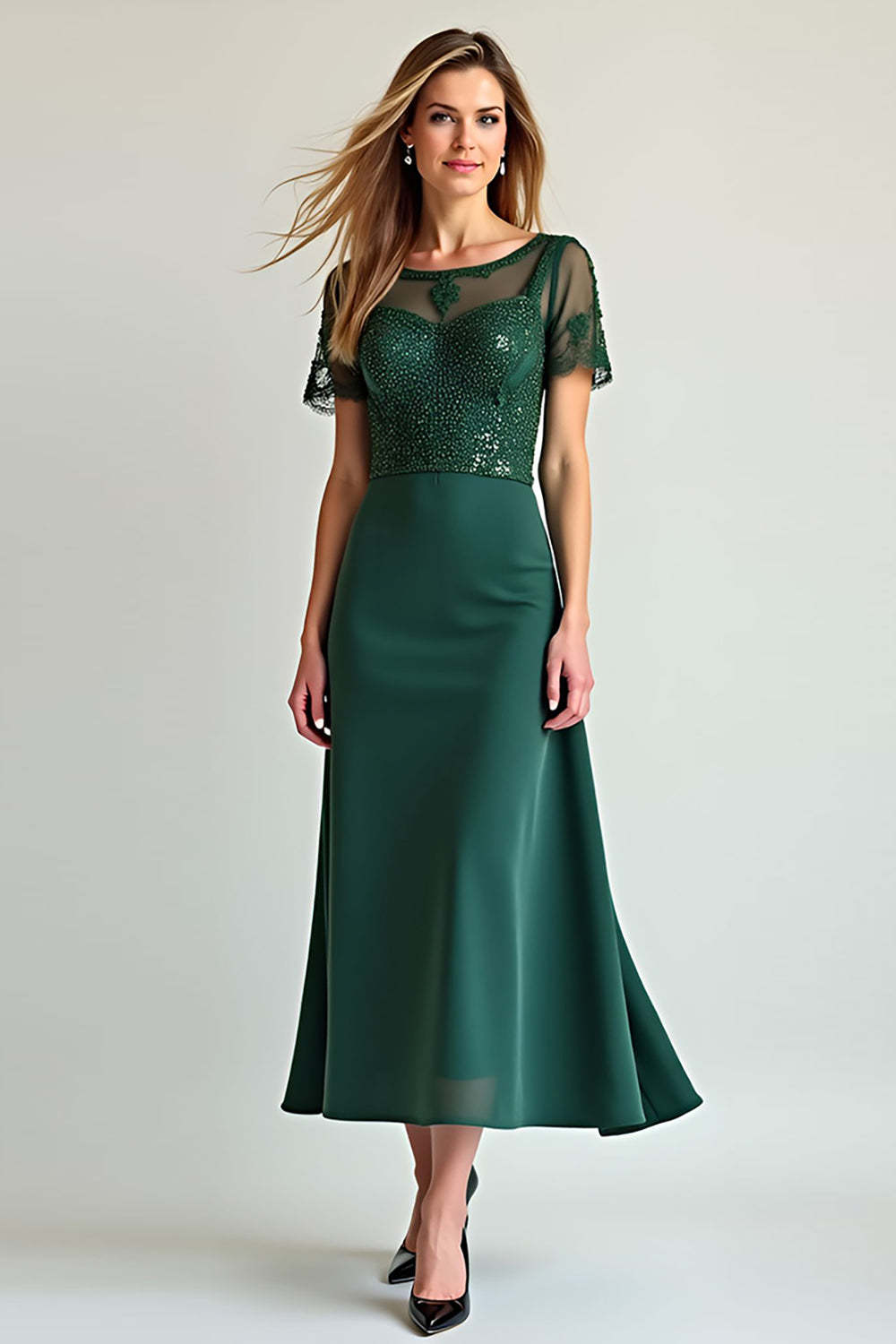 Dressystars Pine Illusion Neck Formal Dress With Beading