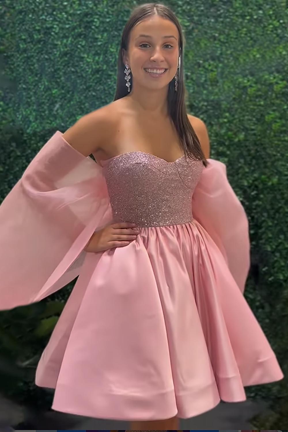 Dressystars Pink A Line Homecoming Dresses Short Cocktail Dresses With Sequins