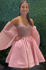 Dressystars Pink A Line Homecoming Dresses Short Cocktail Dresses With Sequins