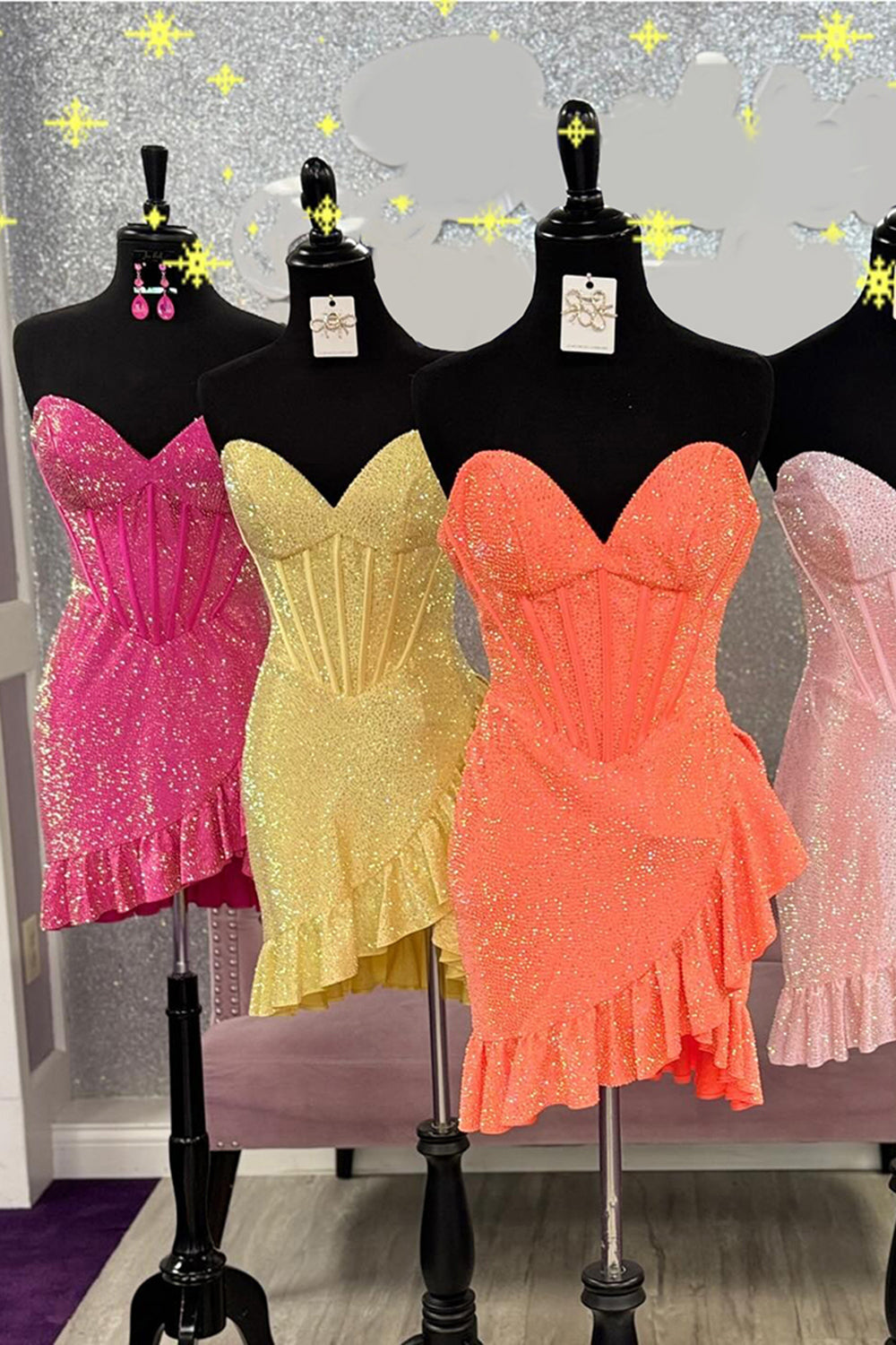 Dressystars Pink Beaded Homecoming Dresses Corset Ruffled Short Tight Cocktail Dresses