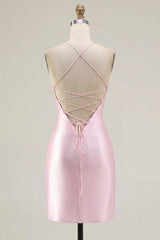 Dressystars Pink Beaded Ruched Corset Tight Short Homecoming Dress with Slit