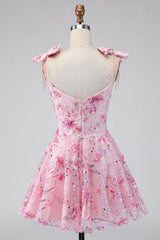 Dressystars Pink Floral Beaded A-Line Short Homecoming Dress with Bows