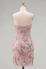 Dressystars Pink Floral Beaded Corset Tight Short Homecoming Dress