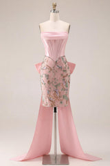 Dressystars Pink Floral Beaded Corset Tight Short Homecoming Dress with Bow