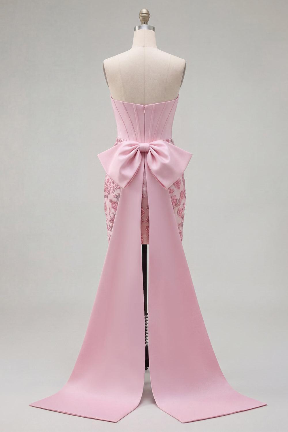 Dressystars Pink Floral Beaded Corset Tight Short Homecoming Dress with Bow